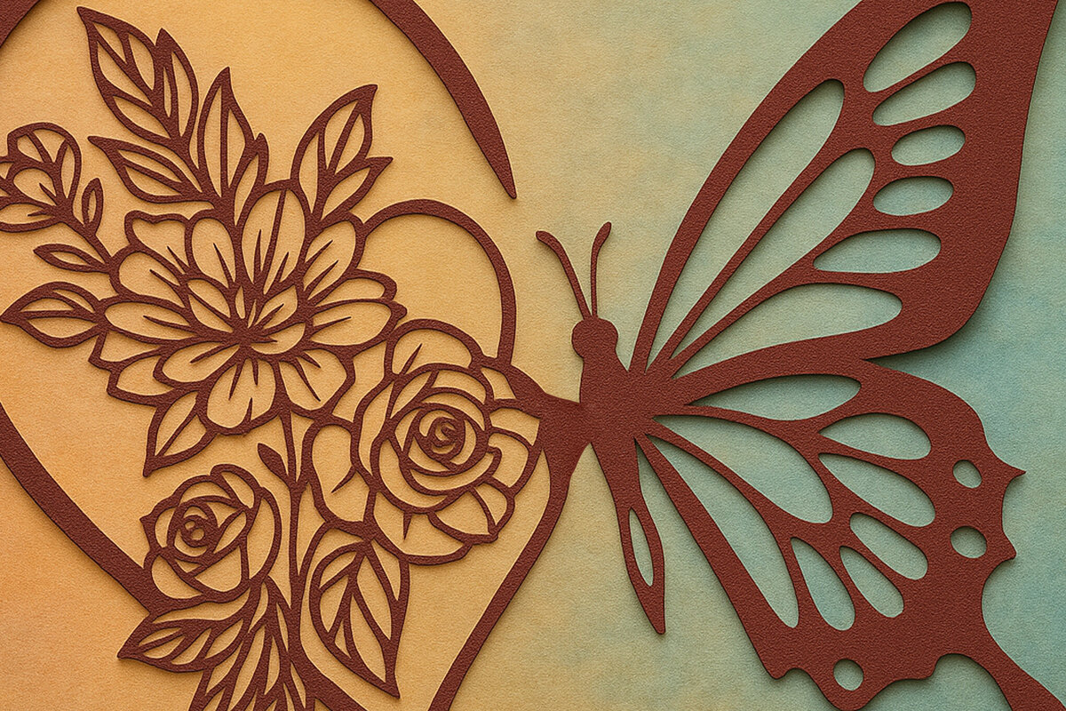 Σετ των 2 Intra απο ξύλο plywood 3mm-4mm πάχος – Κοπή χαρτιού Floral Butterfly Δίασταση  20x20 cm INTRAFABR-119934304