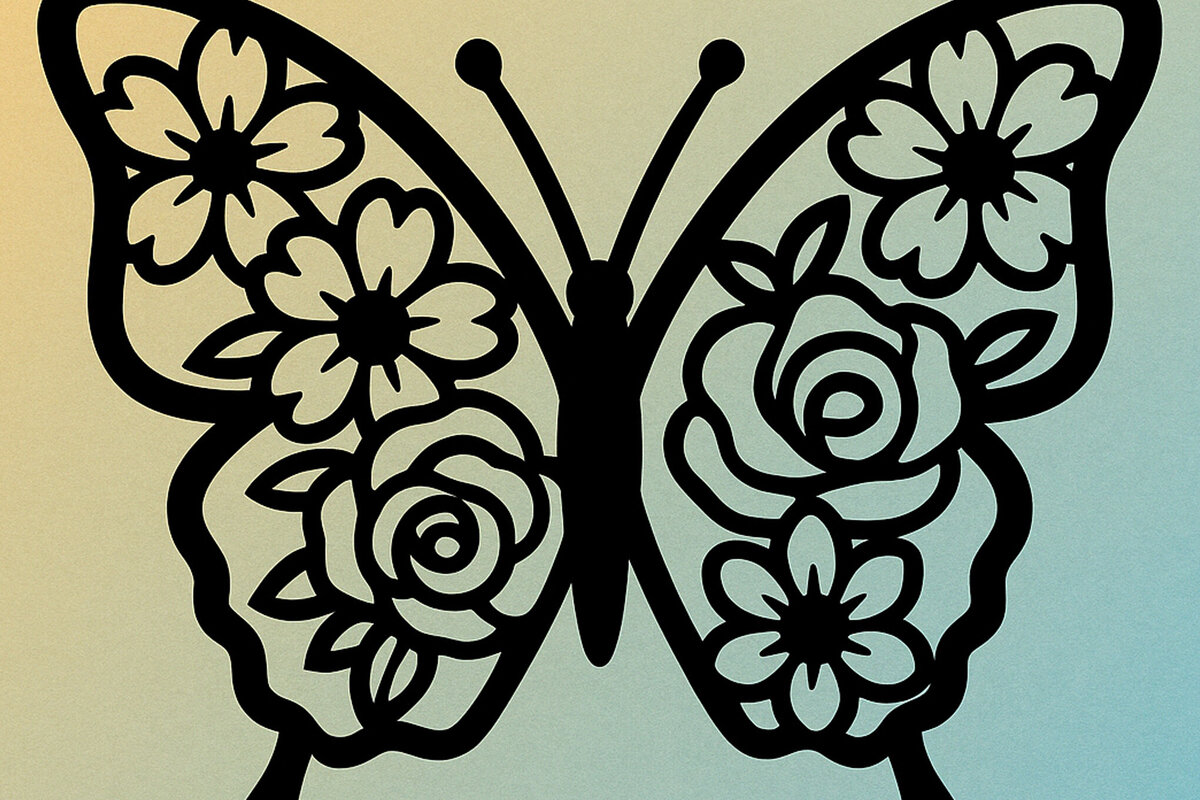 Σετ των 2 Intra απο ξύλο plywood 3mm-4mm πάχος – Κοπή χαρτιού Floral Butterfly Δίασταση  20x20 cm INTRAFABR-119934488