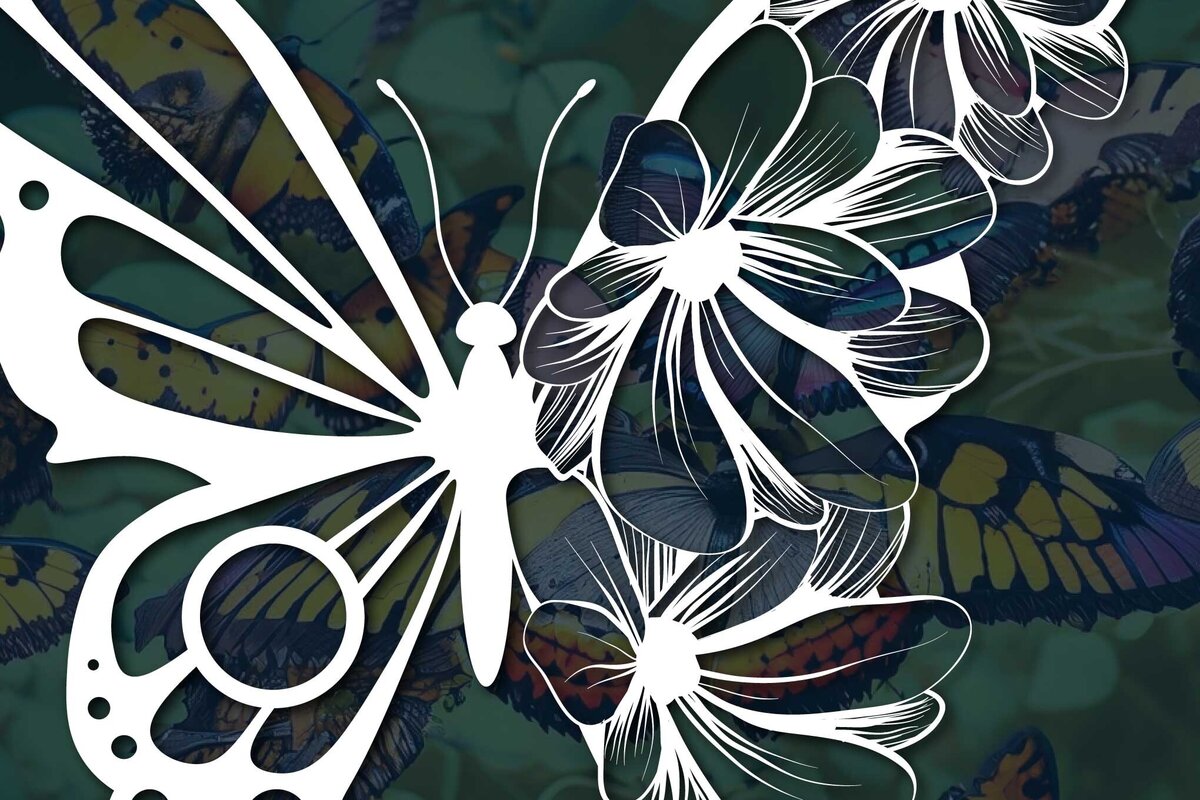 Σετ των 2 Intra απο ξύλο plywood 3mm-4mm πάχος – Κοπή χαρτιού Floral Butterfly Δίασταση  20x20 cm INTRAFABR-77311580