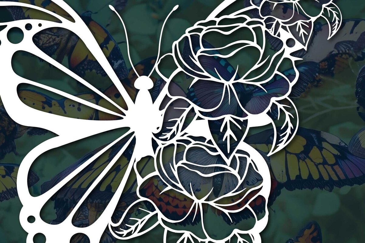 Σετ των 2 Intra απο ξύλο plywood 3mm-4mm πάχος – Κοπή χαρτιού Floral Butterfly Δίασταση  20x20 cm INTRAFABR-77321434