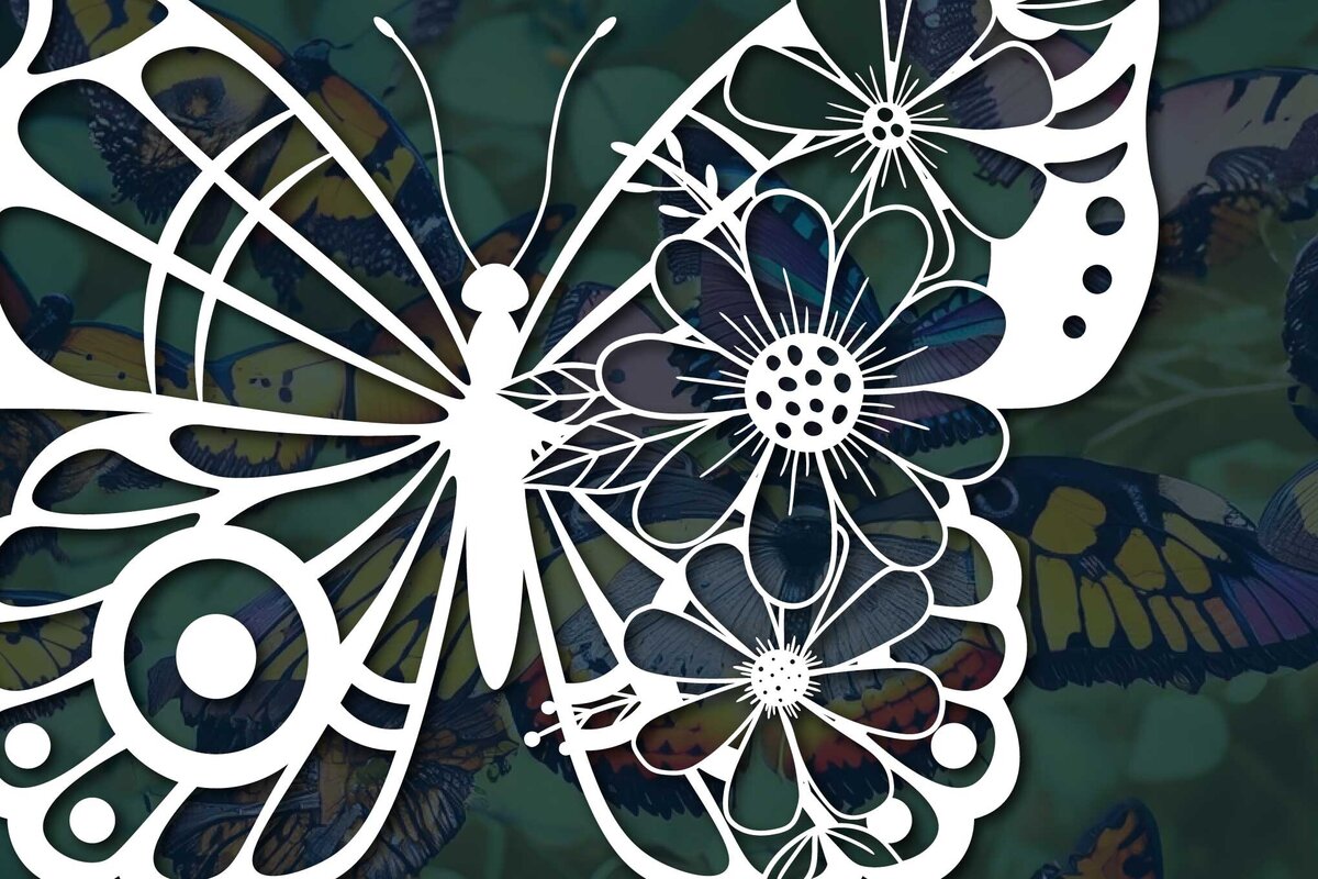 Σετ των 2 Intra απο ξύλο plywood 3mm-4mm πάχος – Κοπή χαρτιού Floral Butterfly Δίασταση  20x20 cm INTRAFABR-77321769