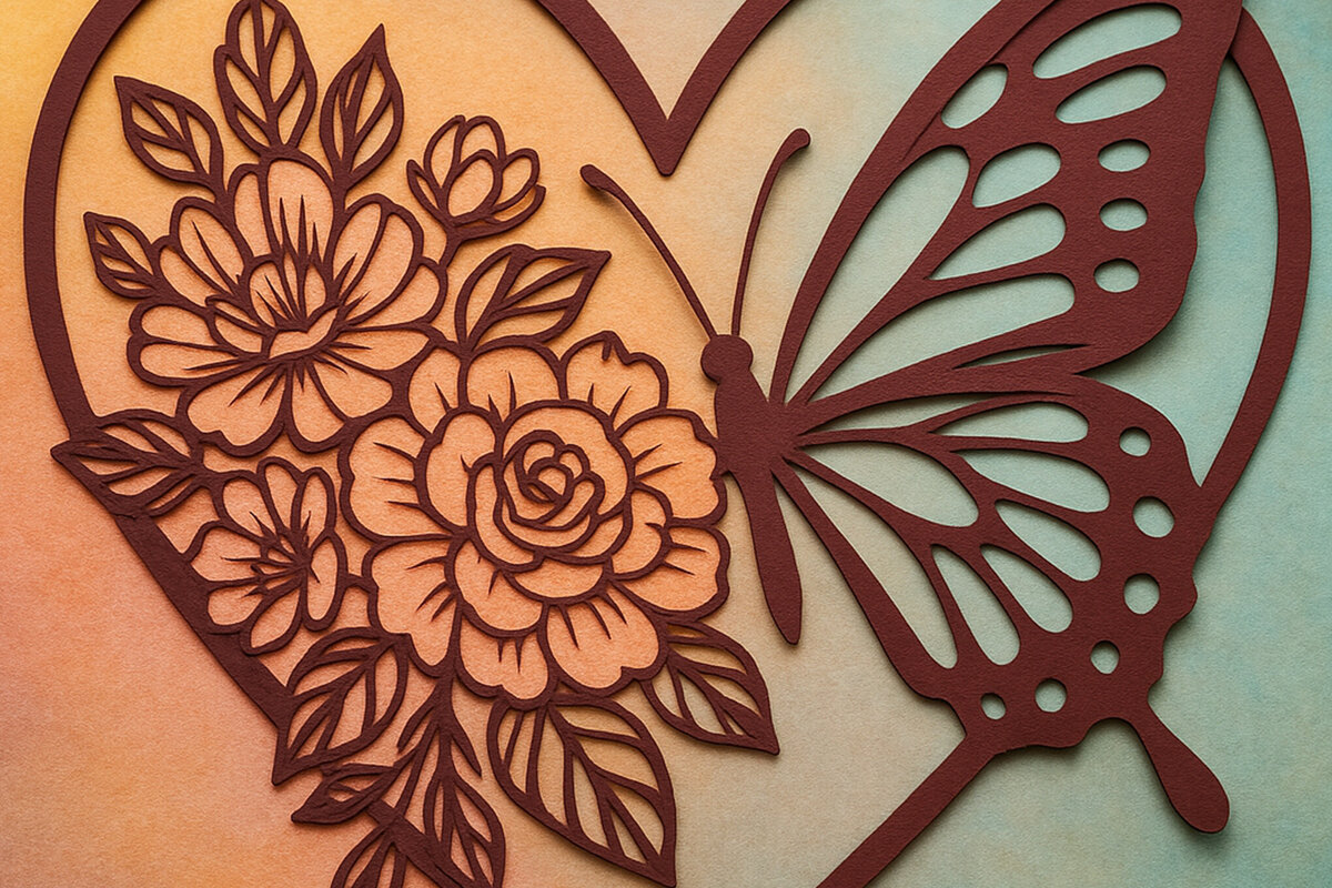 Σετ των 2 Intra απο ξύλο plywood 3mm-4mm πάχος – Κοπή χαρτιού Floral Butterfly Δίασταση  20x20 cm INTRAFABR-119933861