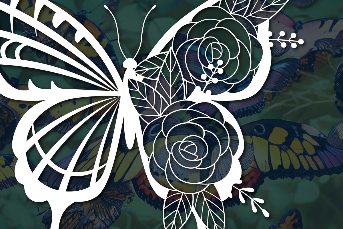 Σετ των 2 Intra απο ξύλο plywood 3mm-4mm πάχος – Κοπή χαρτιού Floral Butterfly Δίασταση  20x20 cm INTRAFABR-77310771