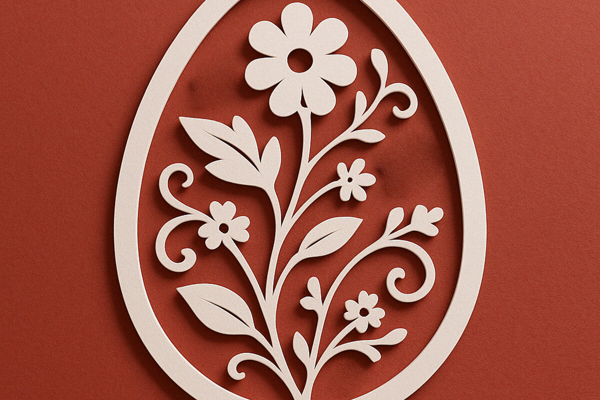 Σετ των 2 Intra απο ξύλο plywood 3mm-4mm πάχος – Κόψιμο από χαρτί Floral Egg Δίασταση  20x20 cm INTRAFABR-120035799