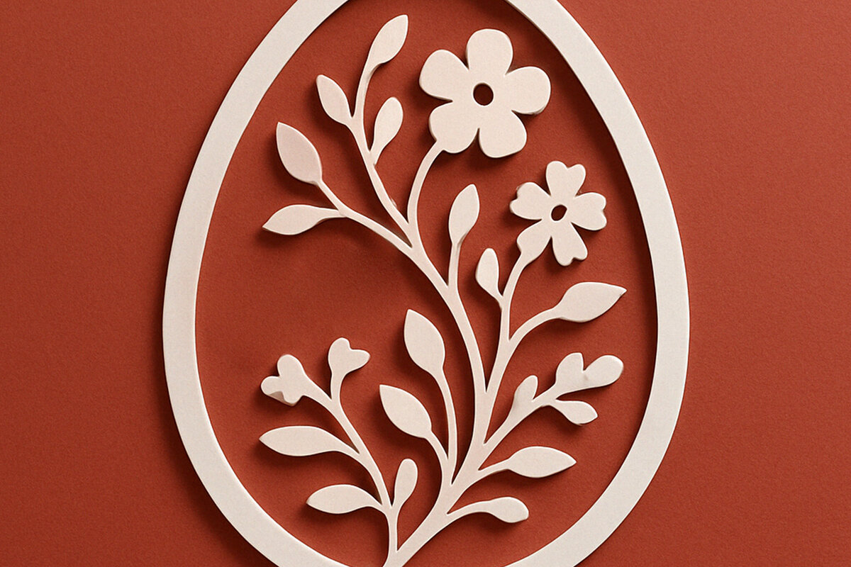 Σετ των 2 Intra απο ξύλο plywood 3mm-4mm πάχος – Κόψιμο από χαρτί Floral Egg Δίασταση  20x20 cm INTRAFABR-120036002