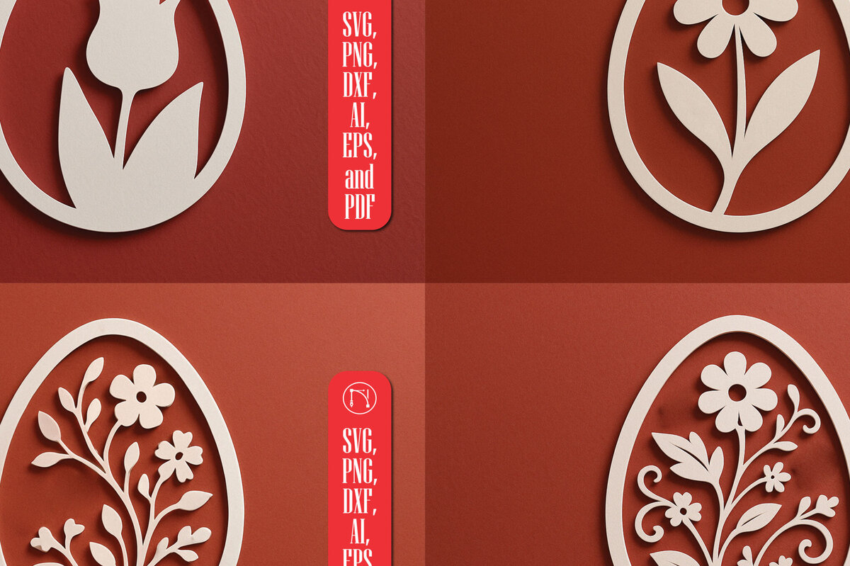 Σετ των 2 Intra απο ξύλο plywood 3mm-4mm πάχος – Πακέτο αρχείου κομμένου αυγού με λουλούδια χαρτιού Δίασταση  20x20 cm INTRAFABR-120036392