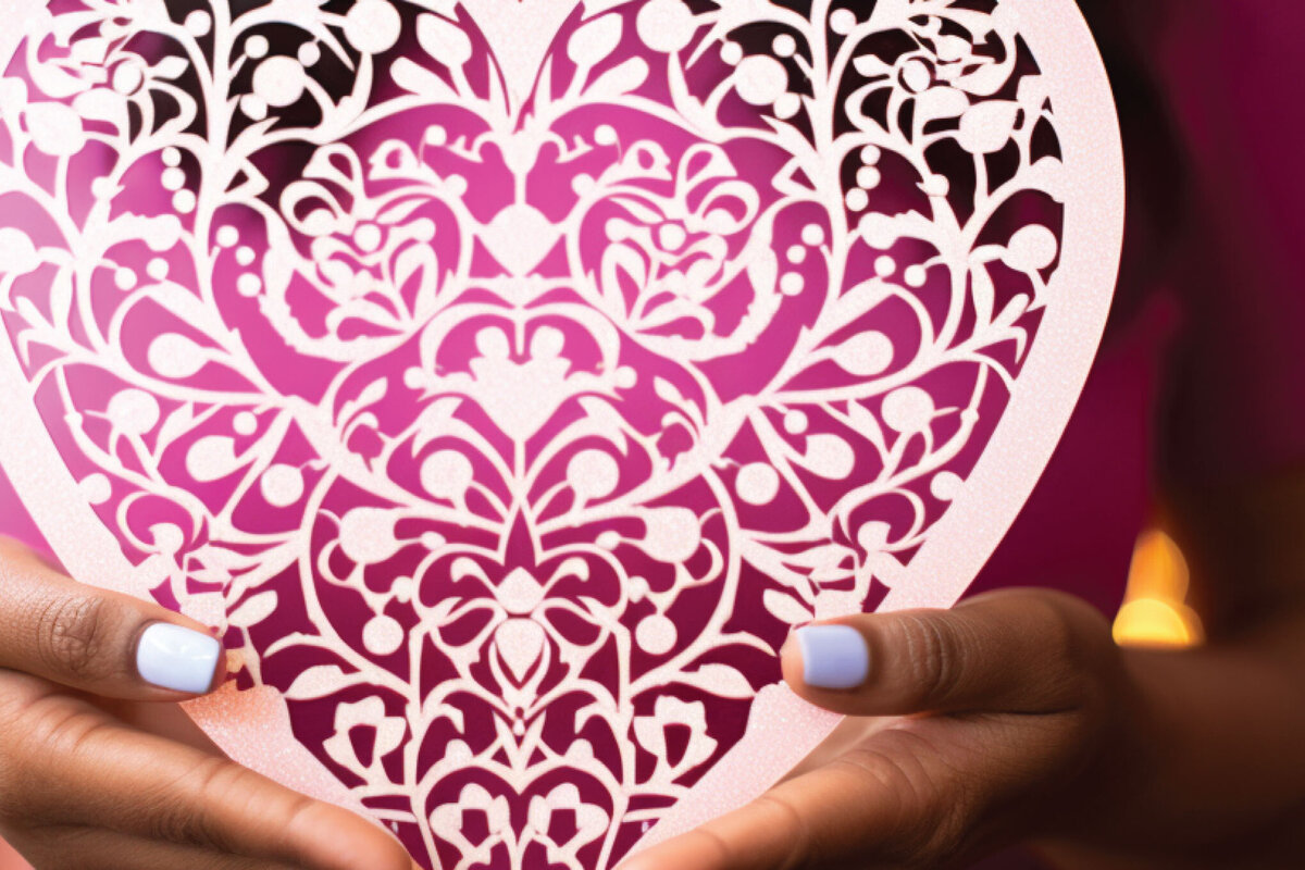 Σετ των 2 Intra απο ξύλο plywood 3mm-4mm πάχος – Χαρτί κομμένο Floral Flower Heart Δίασταση  20x20 cm INTRAFABR-86333196