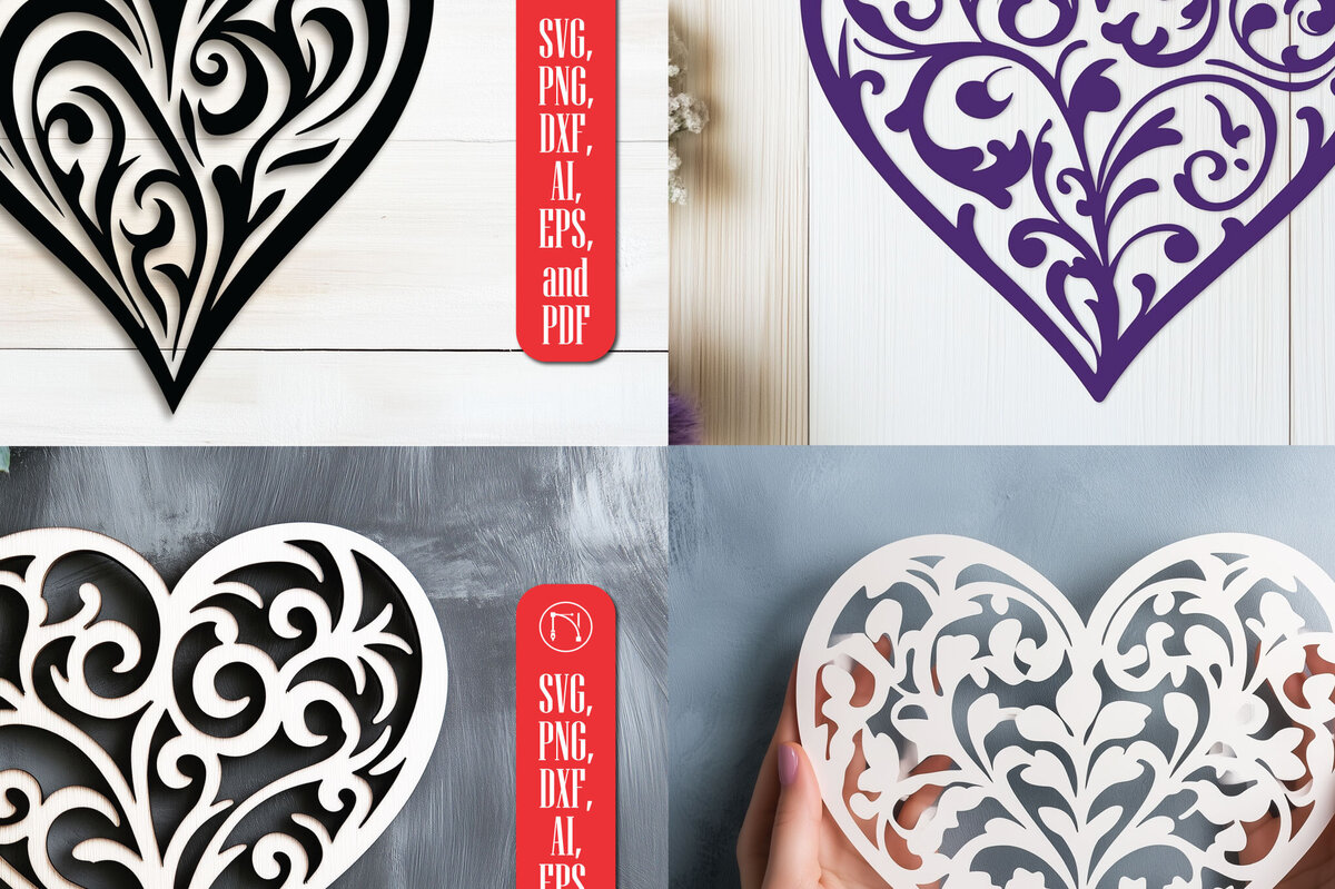 Σετ των 2 Intra απο ξύλο plywood 3mm-4mm πάχος – Πακέτο Floral Heart Cut Paper Δίασταση  20x20 cm INTRAFABR-118402064