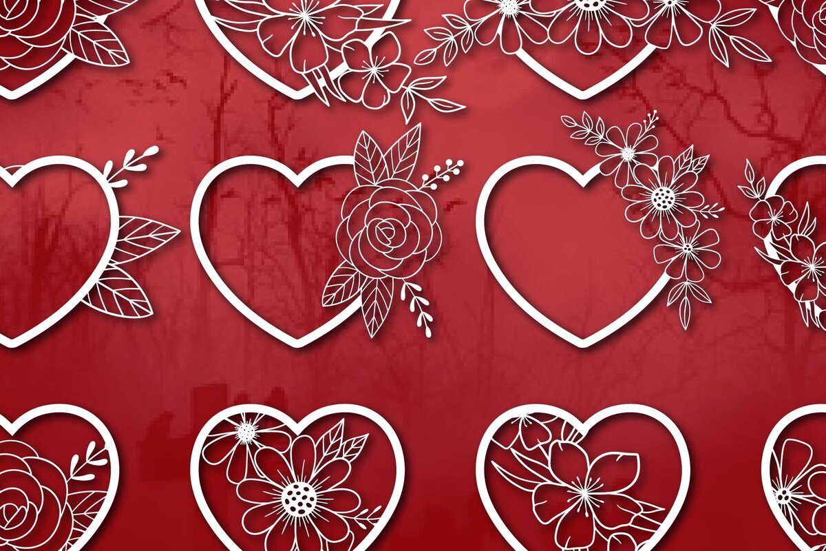 Σετ των 2 Intra απο ξύλο plywood 3mm-4mm πάχος – Πακέτο Floral Heart Cut Paper Δίασταση  20x20 cm INTRAFABR-77679101