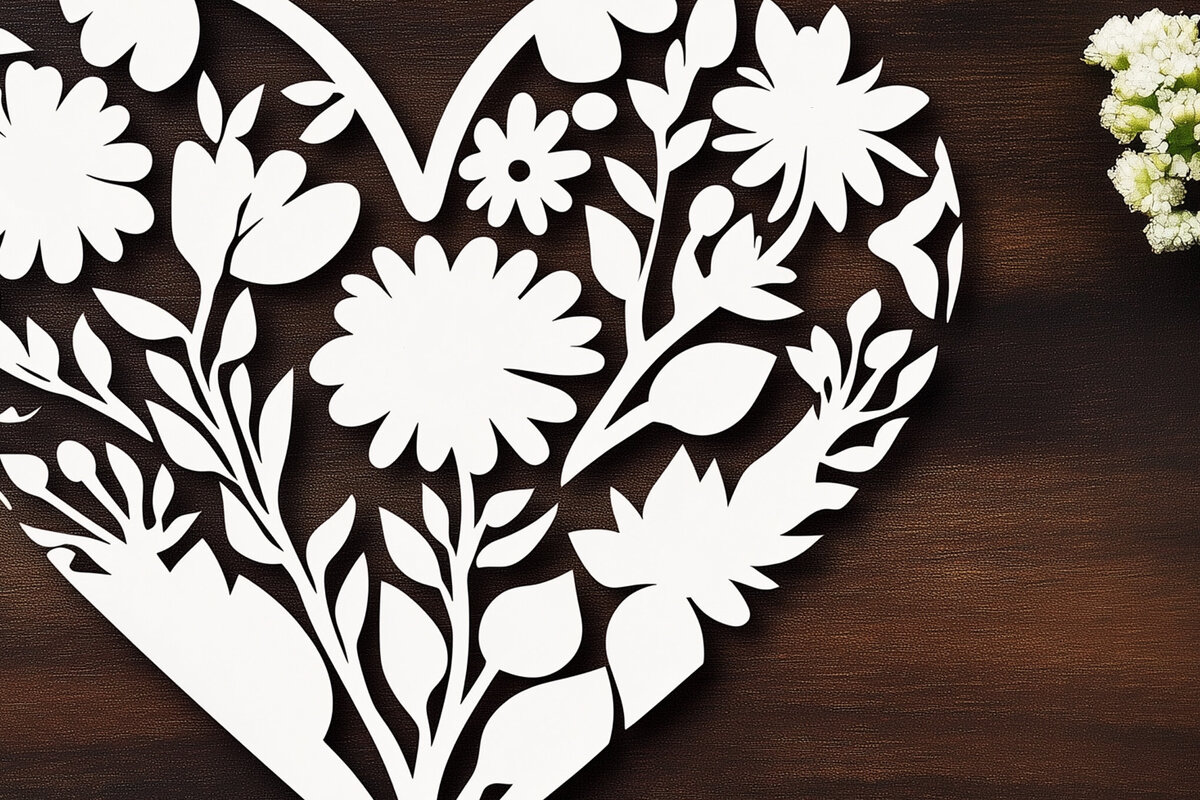 Σετ των 2 Intra απο ξύλο plywood 3mm-4mm πάχος – Κοπή χαρτιού Floral Heart Δίασταση  20x20 cm INTRAFABR-115966717