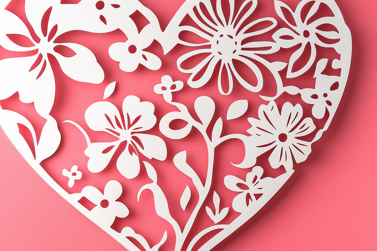 Σετ των 2 Intra απο ξύλο plywood 3mm-4mm πάχος – Κοπή χαρτιού Floral Heart Δίασταση  20x20 cm INTRAFABR-115966963