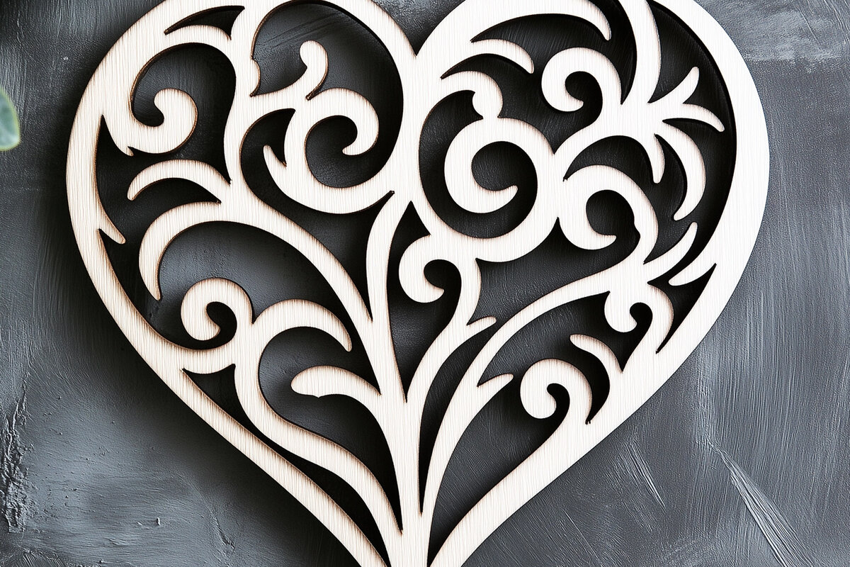 Σετ των 2 Intra απο ξύλο plywood 3mm-4mm πάχος – Κοπή χαρτιού Floral Heart Δίασταση  20x20 cm INTRAFABR-118401440