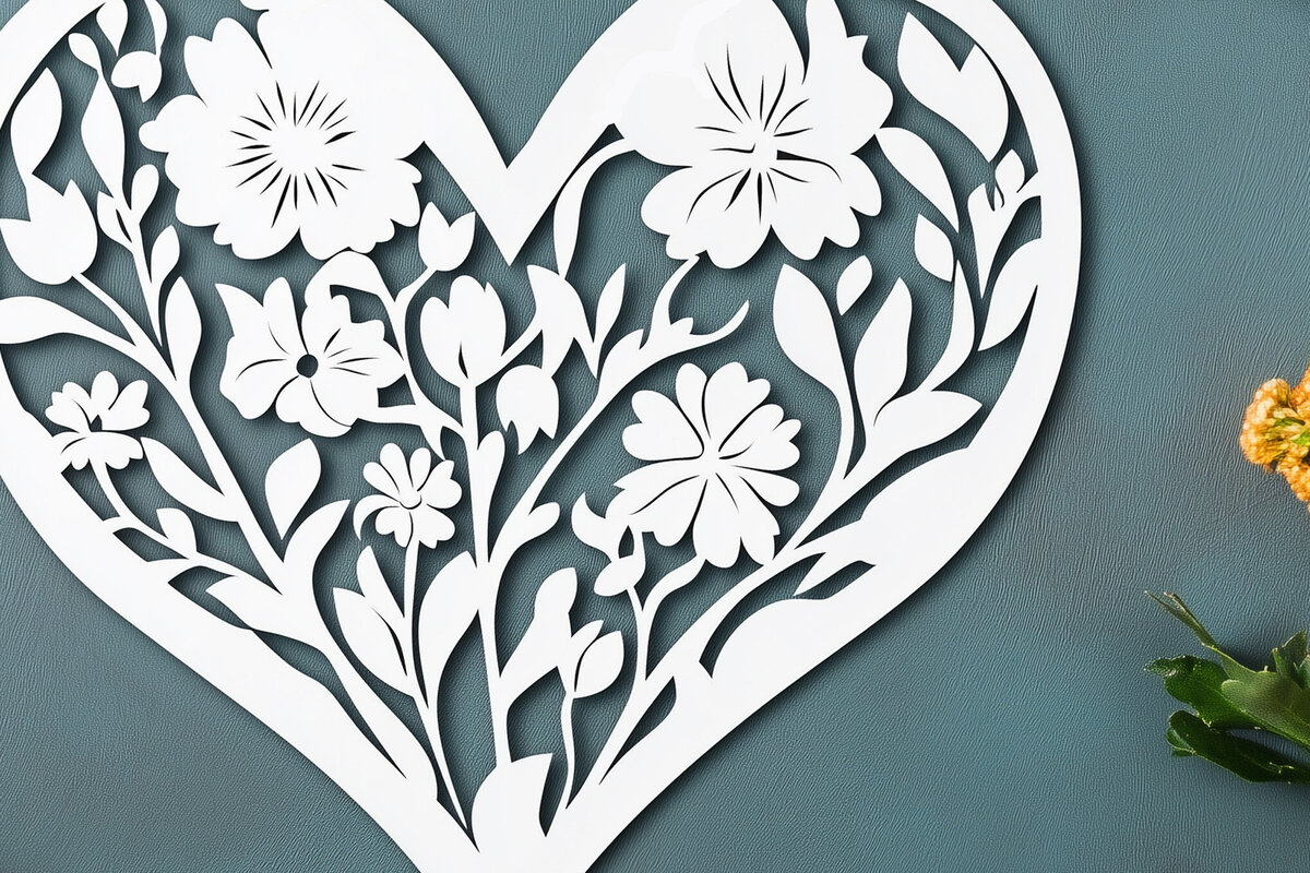 Σετ των 2 Intra απο ξύλο plywood 3mm-4mm πάχος – Κοπή χαρτιού Floral Heart Δίασταση  20x20 cm INTRAFABR-115963683