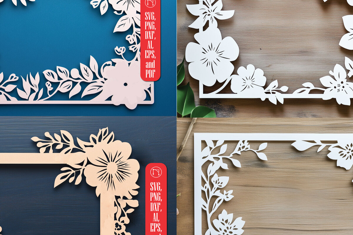 Σετ των 2 Intra απο ξύλο plywood 3mm-4mm πάχος – Πακέτο με κορνίζα φλοράλ χαρτιού Δίασταση  20x20 cm INTRAFABR-117491078