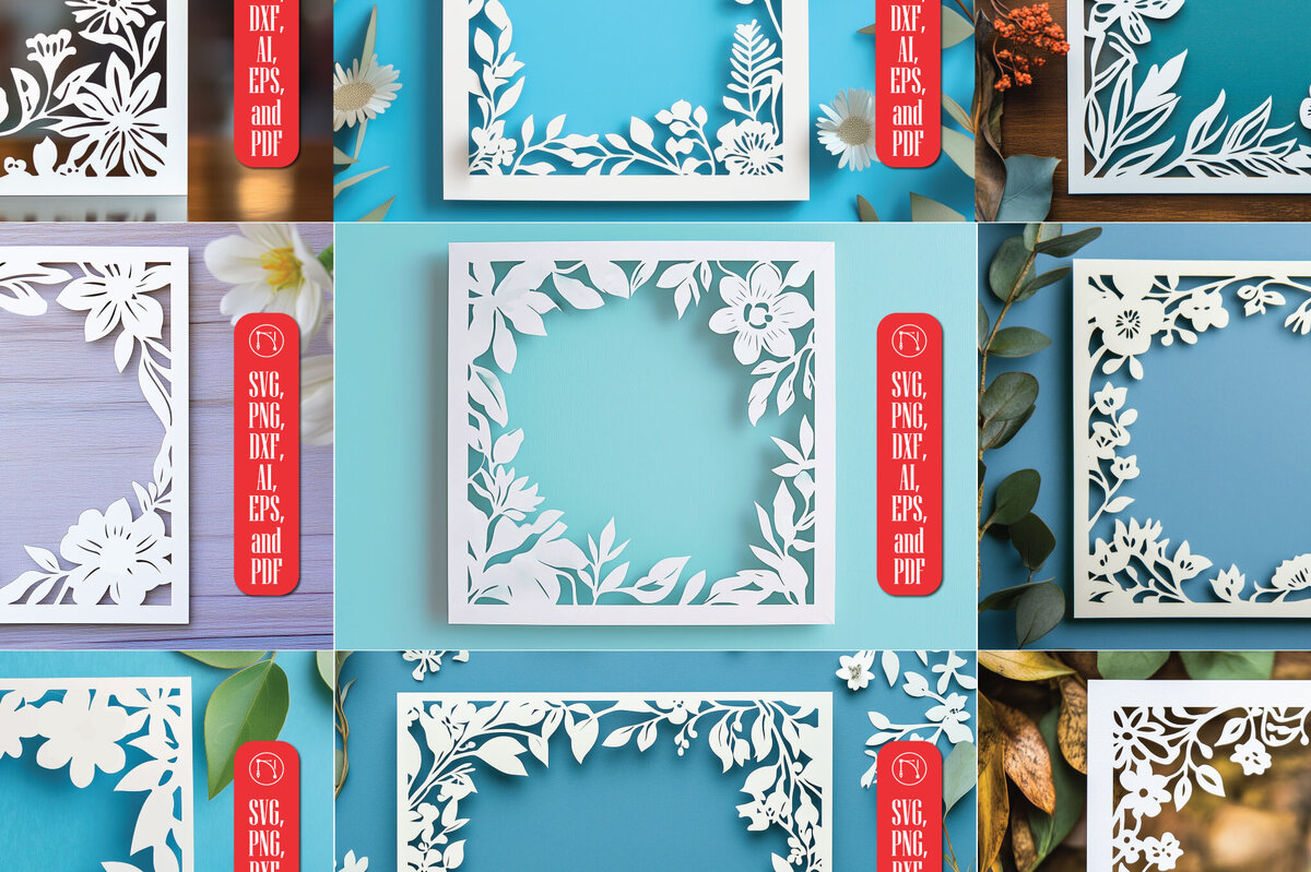 Σετ των 2 Intra απο ξύλο plywood 3mm-4mm πάχος – Πακέτο με φλοράλ κορνίζα σε χαρτί Δίασταση  20x20 cm INTRAFABR-114080012