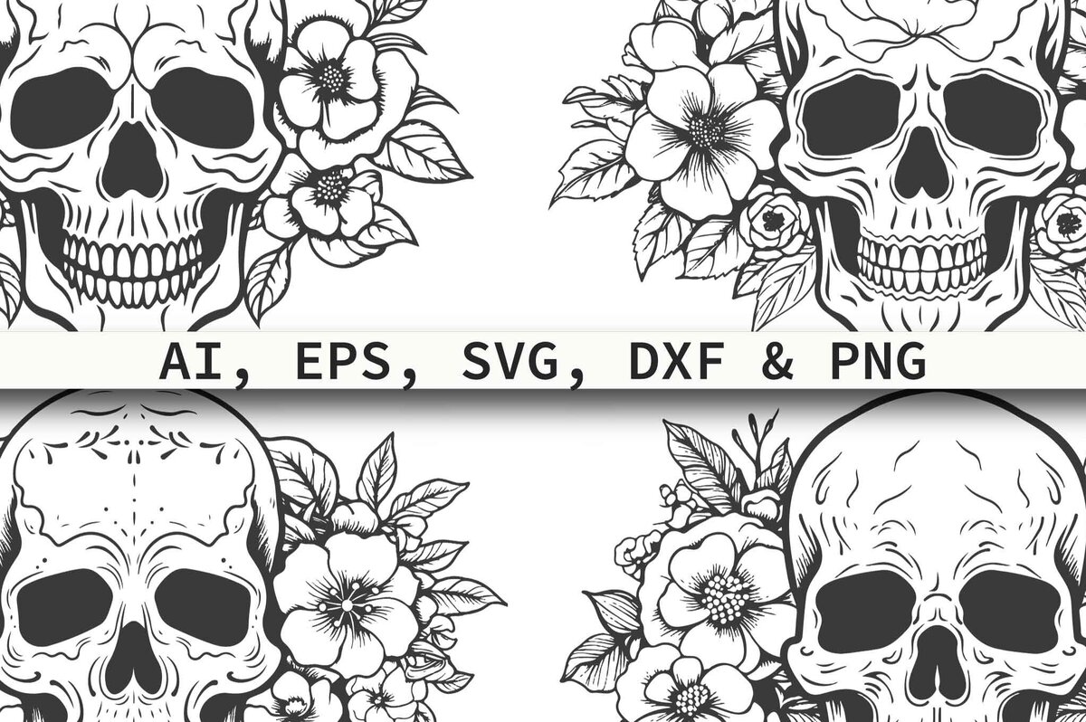 Σετ των 2 Intra απο ξύλο plywood 3mm-4mm πάχος – Πακέτο Paper Cut Floral Skull Cricut Δίασταση  20x20 cm INTRAFABR-80669902