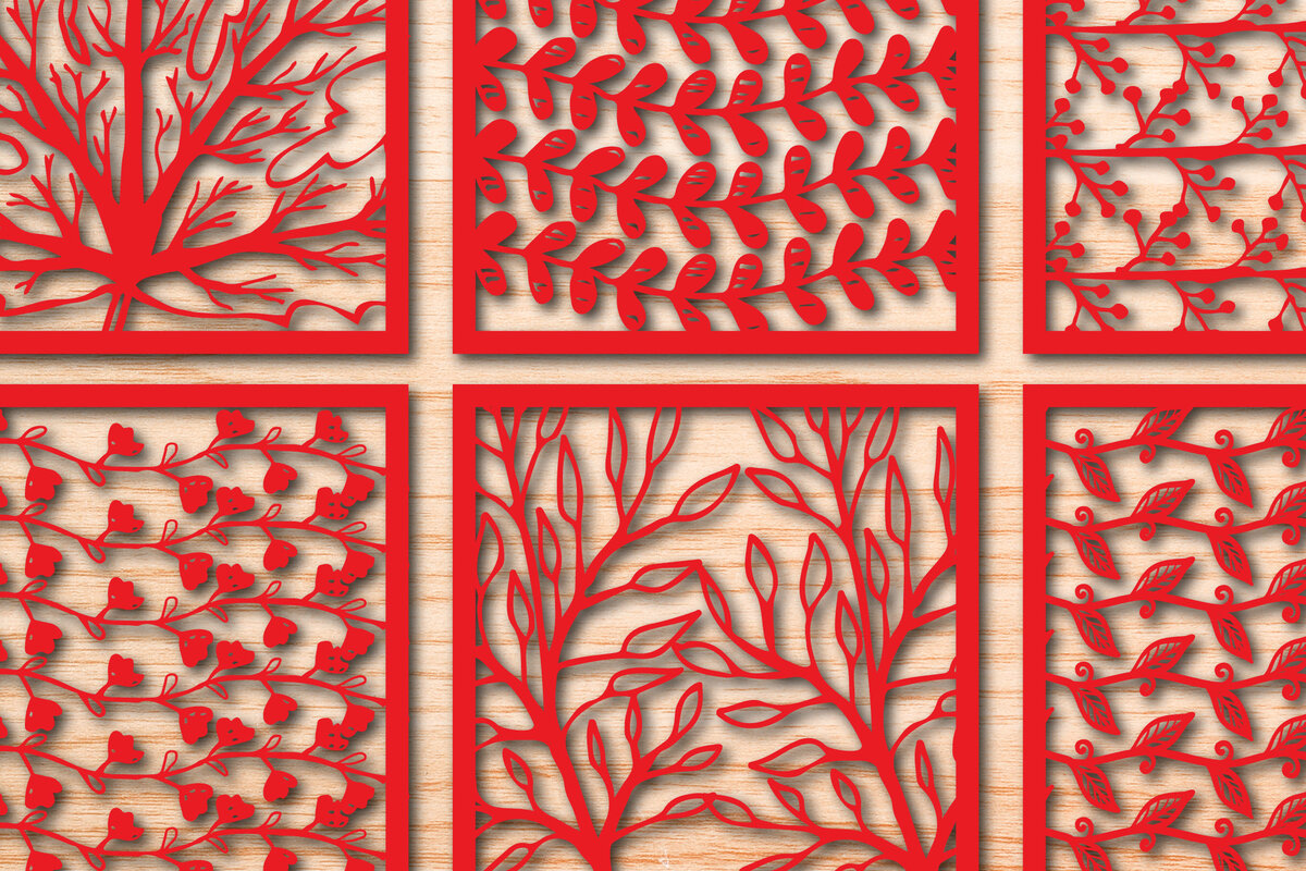 Σετ των 2 Intra απο ξύλο plywood 3mm-4mm πάχος – Πακέτο Διακόσμηση τοίχου με φλοράλ χαρτί Δίασταση  40x30 cm INTRAFABR-47370570