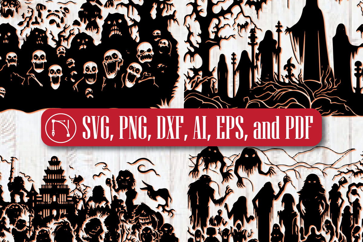 Σετ των 2 Intra απο ξύλο plywood 3mm-4mm πάχος – Πακέτο Paper Cut Ghoulish Ghosts Δίασταση  20x20 cm INTRAFABR-81116789