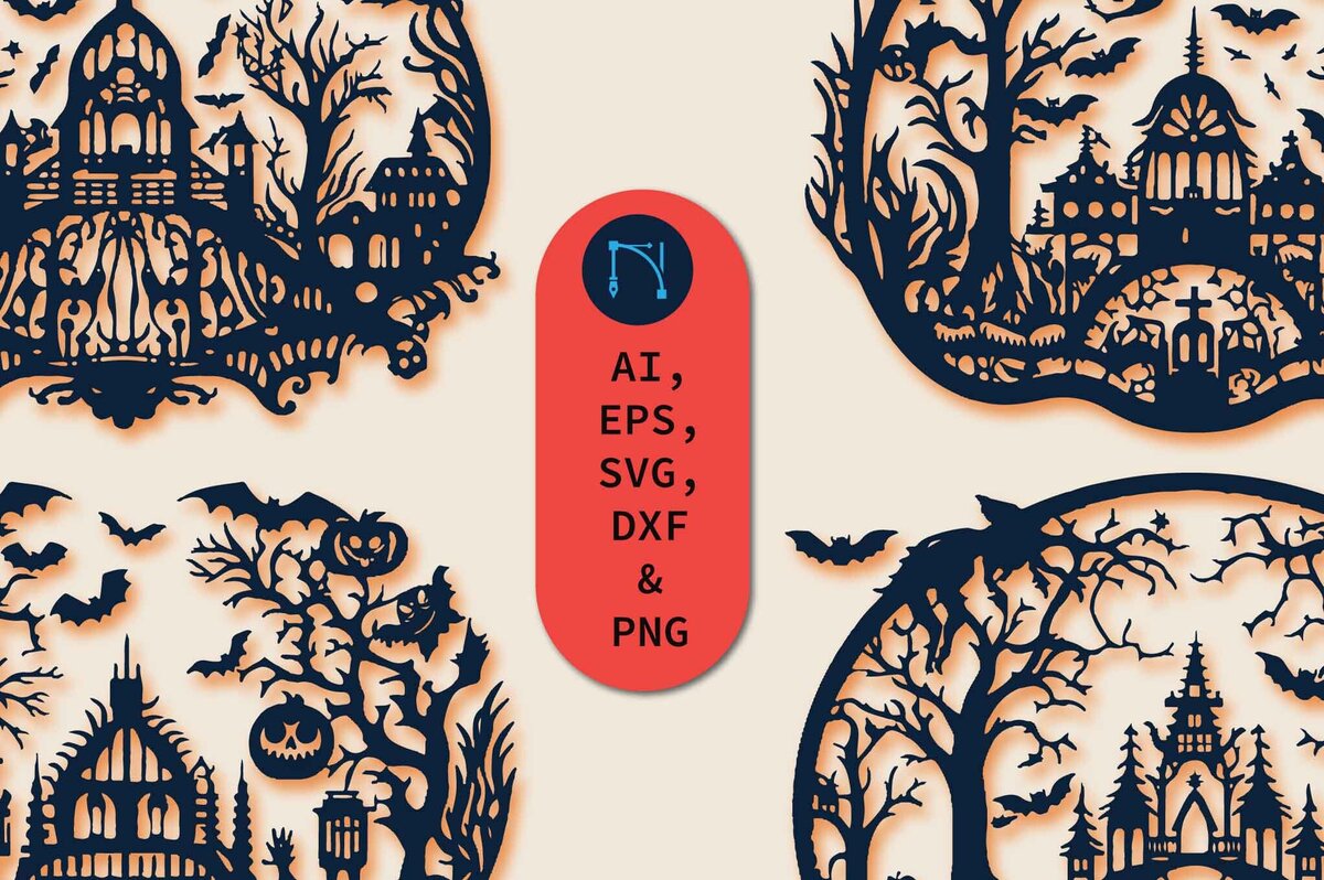 Σετ των 2 Intra απο ξύλο plywood 3mm-4mm πάχος – Πακέτο Decor Halloween Cut Paper Δίασταση  20x20 cm INTRAFABR-80312720