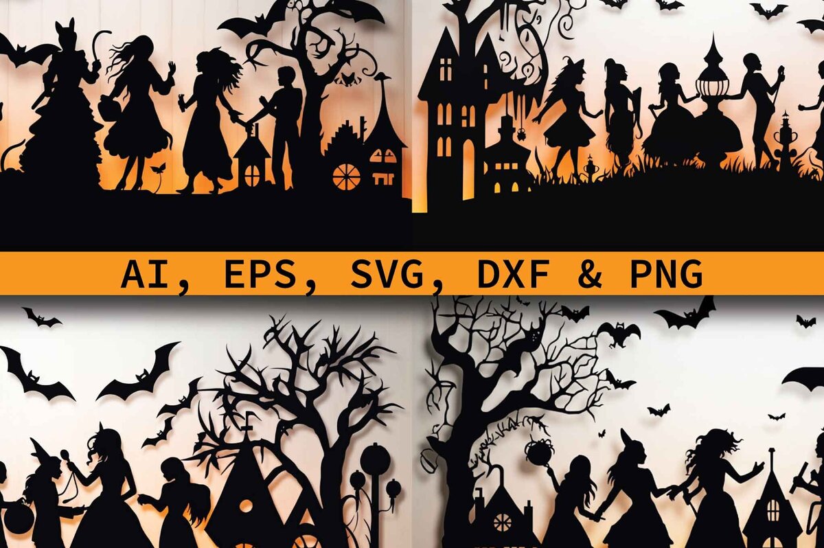 Σετ των 2 Intra απο ξύλο plywood 3mm-4mm πάχος – Paper Cut Halloween Party Bundle Δίασταση  20x20 cm INTRAFABR-79884354
