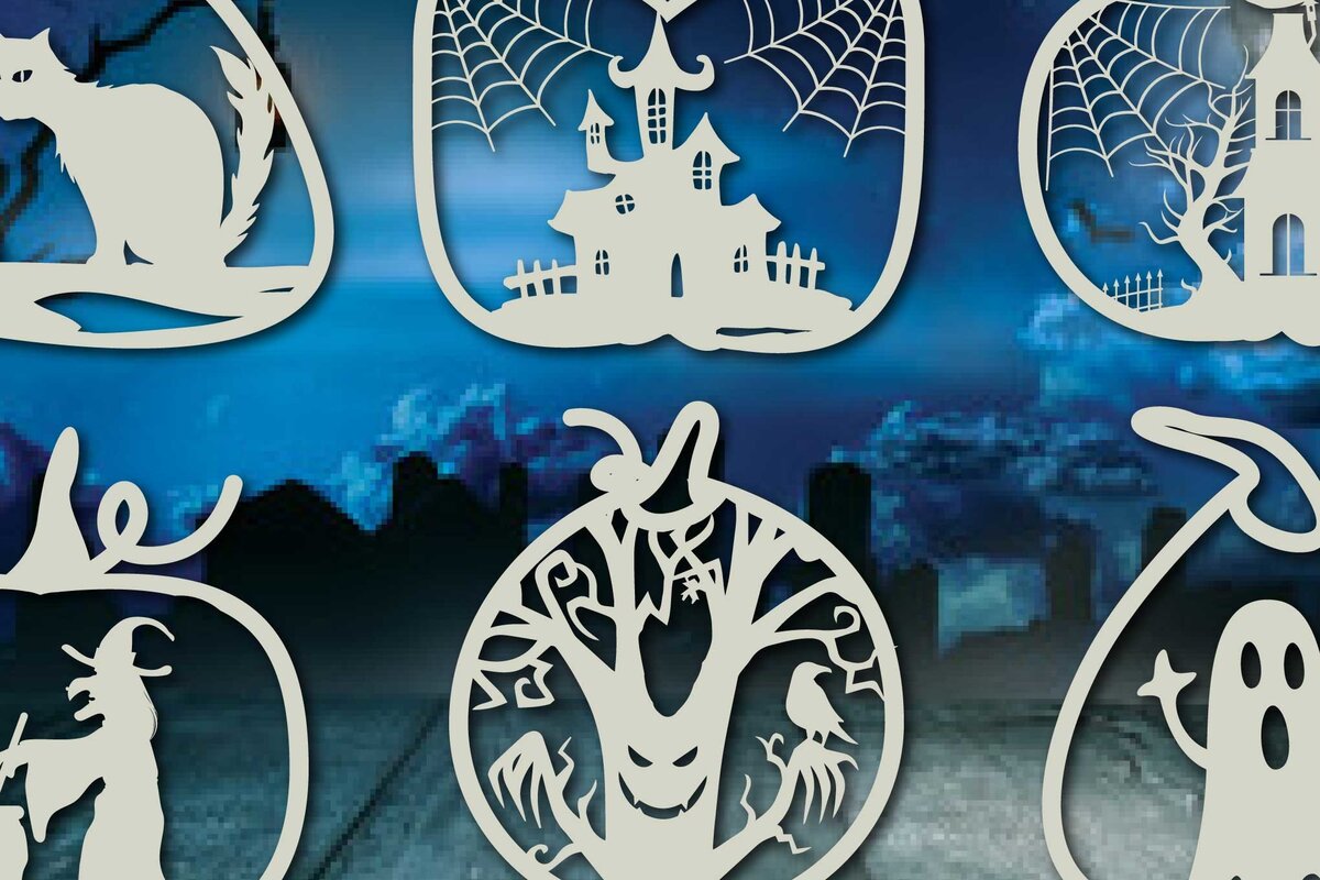 Σετ των 2 Intra απο ξύλο plywood 3mm-4mm πάχος – Δέσμη Halloween Pumkin Paper Cut Δίασταση  20x20 cm INTRAFABR-75962734