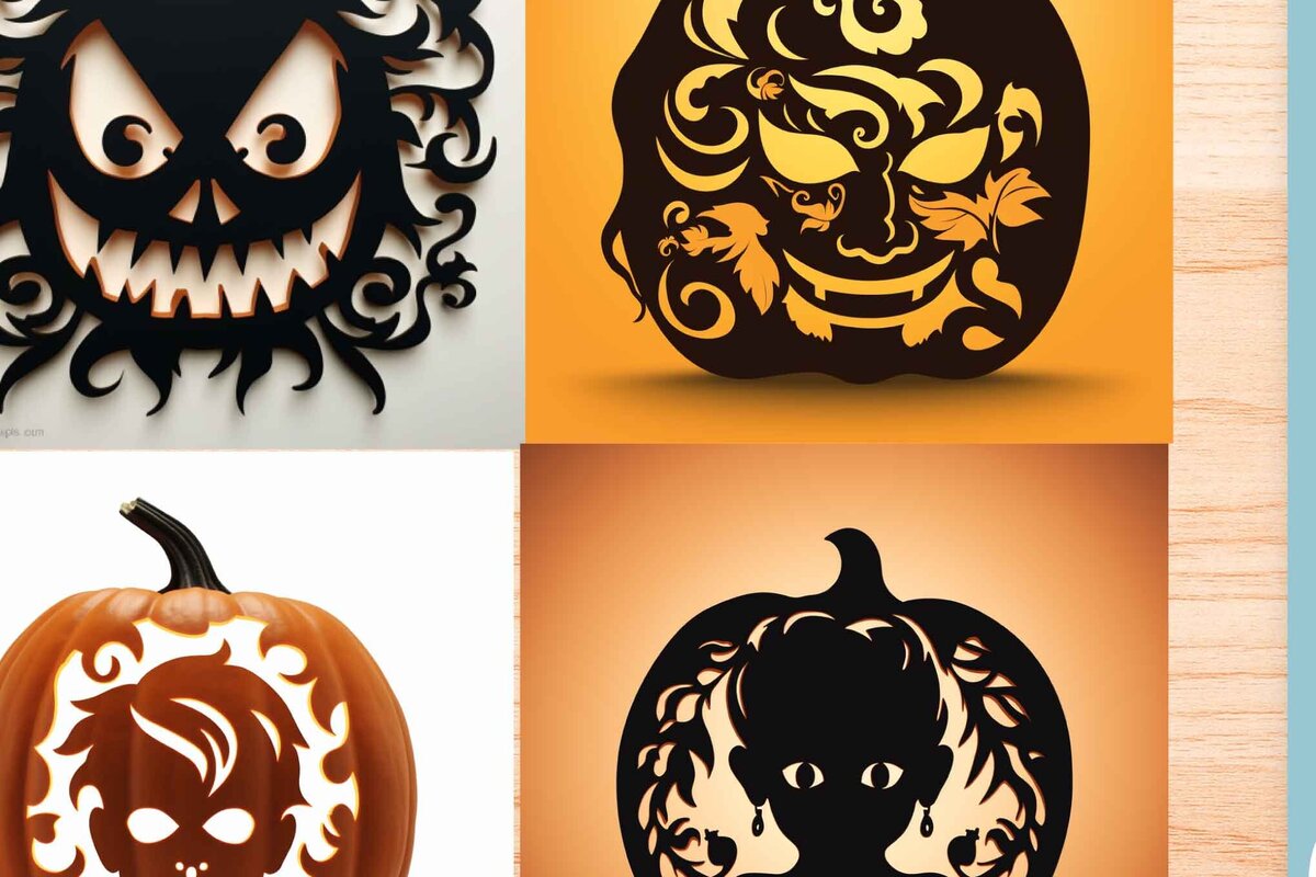 Σετ των 2 Intra απο ξύλο plywood 3mm-4mm πάχος – Χαρτί κοπής Halloween Pumpkin Face Δίασταση  20x20 cm INTRAFABR-78755651