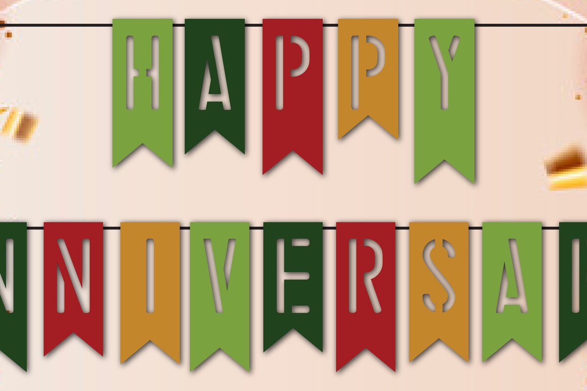 Σετ των 2 Intra απο ξύλο plywood 3mm-4mm πάχος – Χαρτόκοπη Happy Anniversary Garland Δίασταση  20x20 cm INTRAFABR-44789668