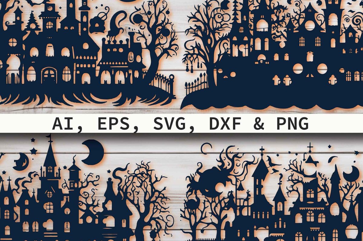 Σετ των 2 Intra απο ξύλο plywood 3mm-4mm πάχος – Paper Cut Haunted House Πακέτο Δίασταση  20x20 cm INTRAFABR-81036276