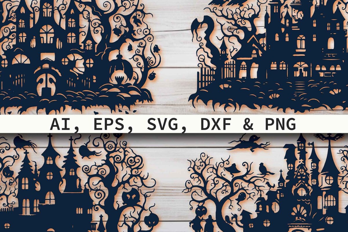 Σετ των 2 Intra απο ξύλο plywood 3mm-4mm πάχος – Paper Cut Haunted House Πακέτο Δίασταση  20x20 cm INTRAFABR-81036905