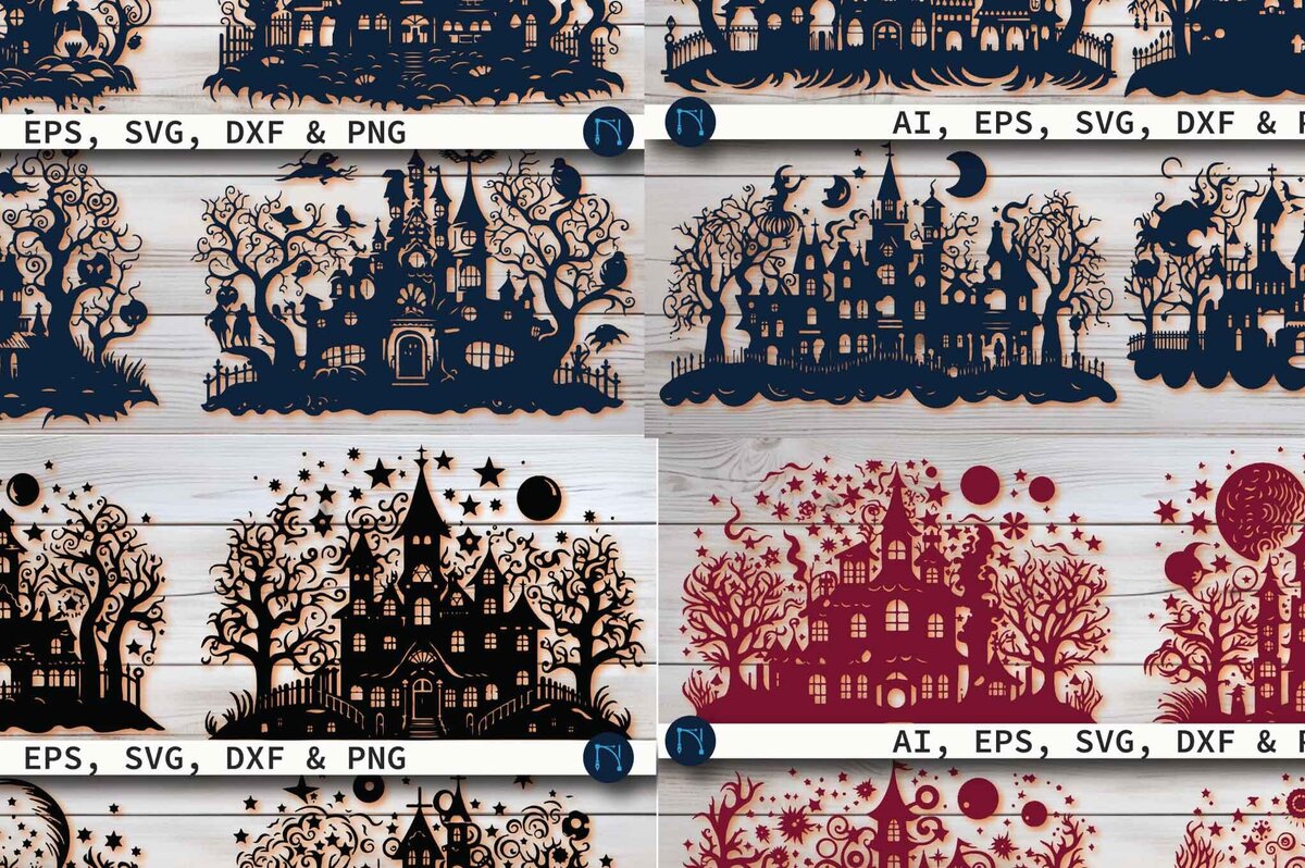 Σετ των 2 Intra απο ξύλο plywood 3mm-4mm πάχος – Paper Cut Haunted House Πακέτο Δίασταση  20x20 cm INTRAFABR-81038187