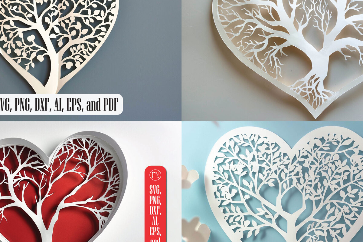 Σετ των 2 Intra απο ξύλο plywood 3mm-4mm πάχος – Πακέτο δέντρου σε σχήμα καρδιάς σε κομμένο χαρτί Δίασταση  20x20 cm INTRAFABR-100510796