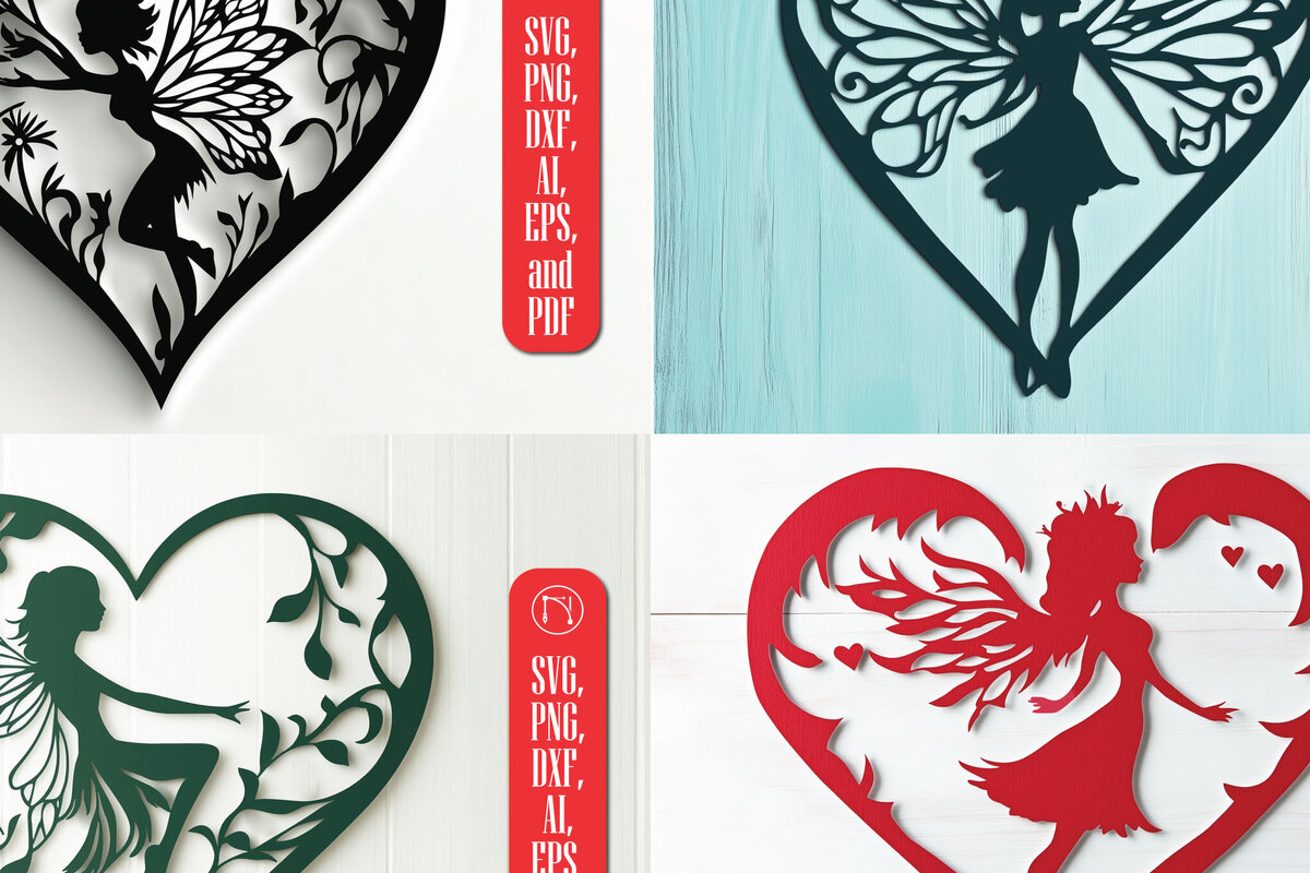 Σετ των 2 Intra απο ξύλο plywood 3mm-4mm πάχος – Χαρτί κομμένη καρδιά με δέσμη Fairy Δίασταση  20x20 cm INTRAFABR-112031028