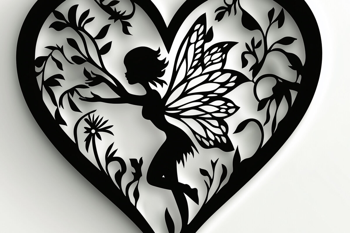 Σετ των 2 Intra απο ξύλο plywood 3mm-4mm πάχος – Paper Cut Heart with Fairy Δίασταση  20x20 cm INTRAFABR-112037089