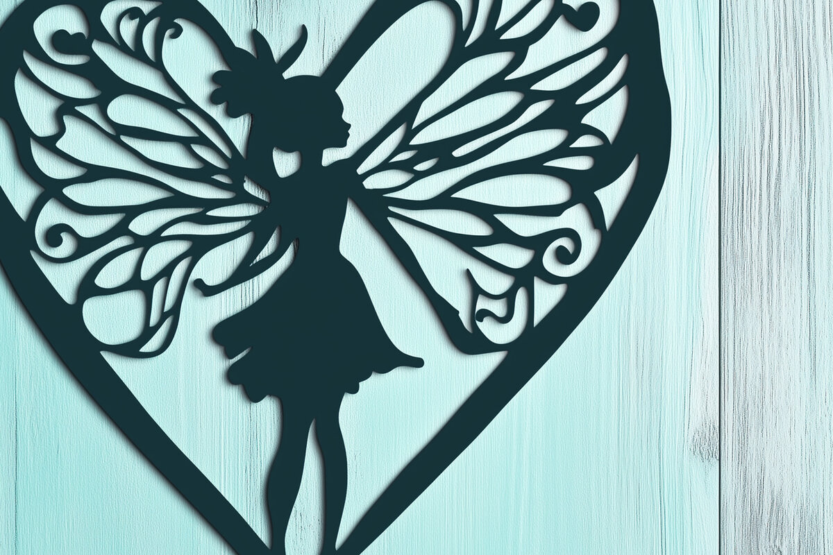 Σετ των 2 Intra απο ξύλο plywood 3mm-4mm πάχος – Paper Cut Heart with Fairy Δίασταση  20x20 cm INTRAFABR-112037126