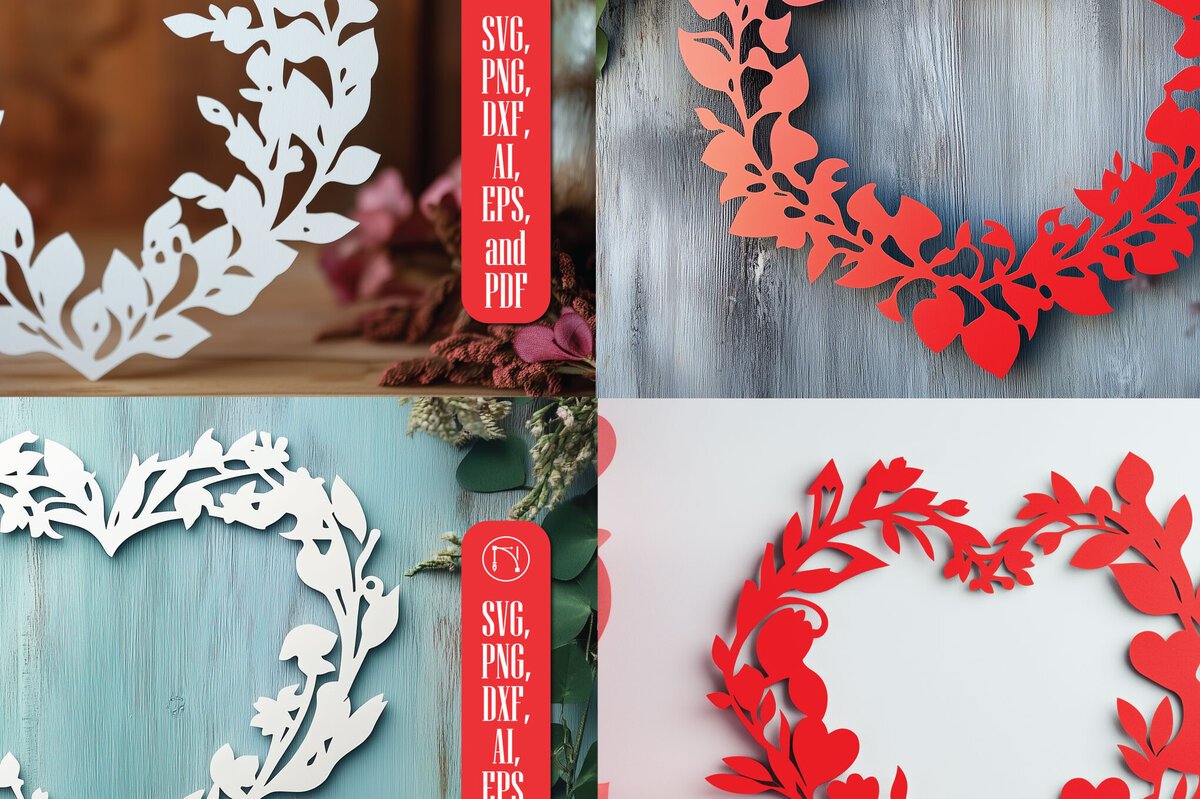 Σετ των 2 Intra απο ξύλο plywood 3mm-4mm πάχος – Δέσμη στεφάνι κομμένης καρδιάς Δίασταση  20x20 cm INTRAFABR-112937333