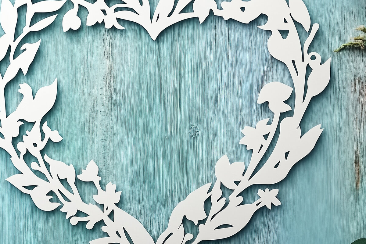 Σετ των 2 Intra απο ξύλο plywood 3mm-4mm πάχος – Paper Cut Heart Wreath Δίασταση  20x20 cm INTRAFABR-112936822