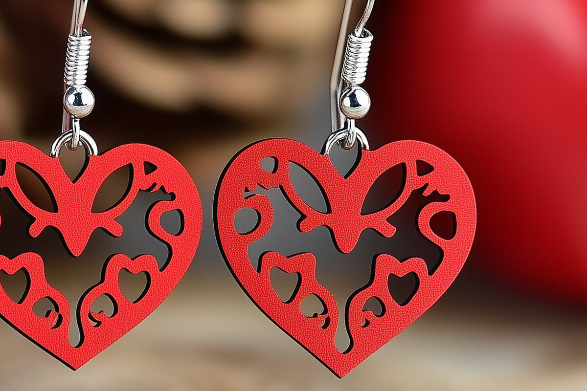Σετ των 3 Intra απο ξύλο plywood 3mm-4mm πάχος – Paper Cut Hearts Earrings Δίασταση  5x5 cm INTRAFABR-112388293