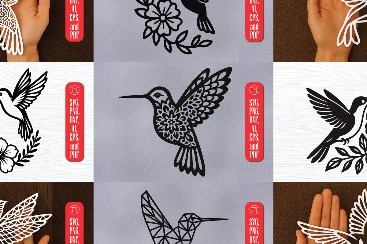 Σετ των 2 Intra απο ξύλο plywood 3mm-4mm πάχος – Δέσμη Κολιμπρί σε χαρτί Δίασταση  20x20 cm INTRAFABR-119818599