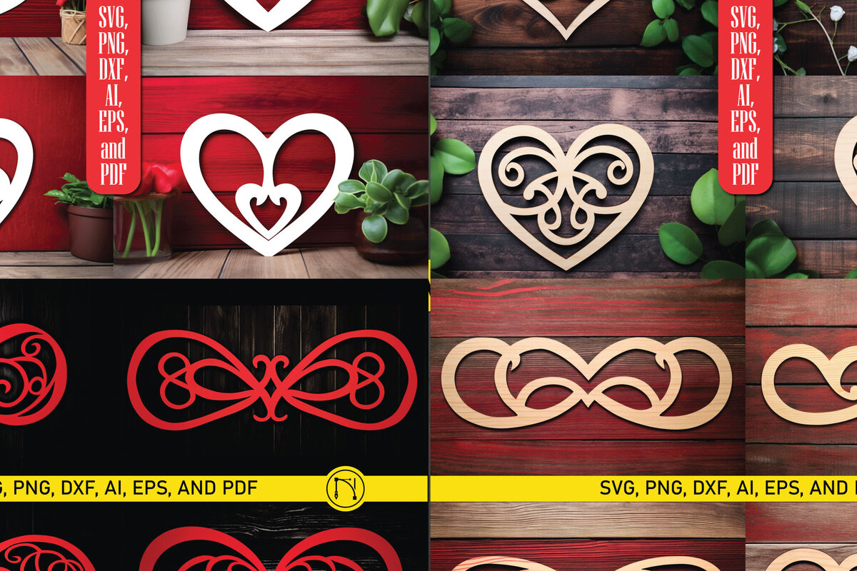 Σετ των 2 Intra απο ξύλο plywood 3mm-4mm πάχος – Πακέτο Paper Cut Infinity Love Δίασταση  20x20 cm INTRAFABR-86361787