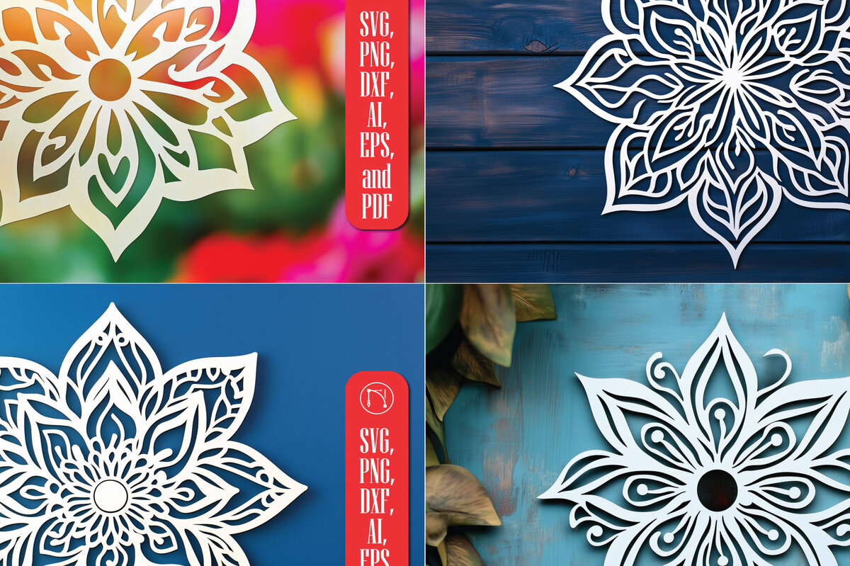 Σετ των 2 Intra απο ξύλο plywood 3mm-4mm πάχος – Πακέτο αρχείου Paper Cut Lily Mandala Δίασταση  20x20 cm INTRAFABR-107547119