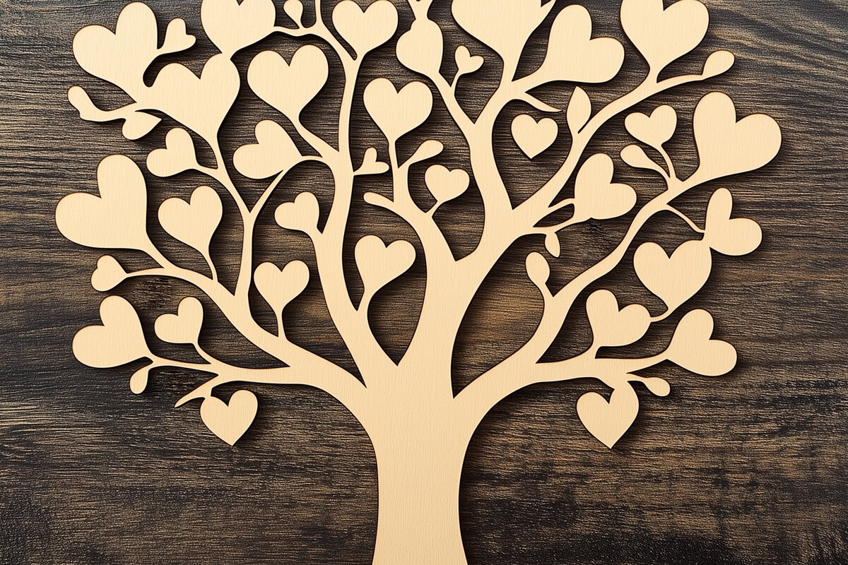 Σετ των 2 Intra απο ξύλο plywood 3mm-4mm πάχος – Paper Cut Love Tree Δίασταση  20x20 cm INTRAFABR-112694715