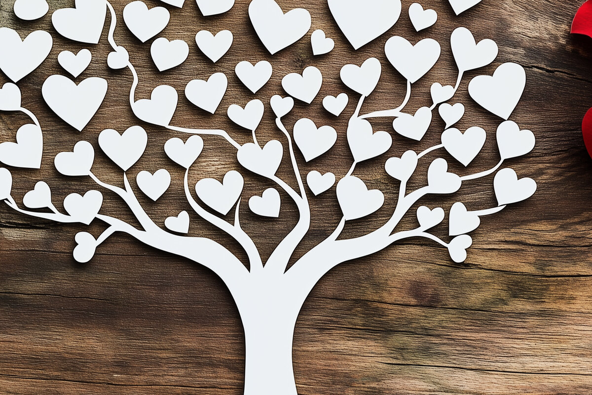 Σετ των 2 Intra απο ξύλο plywood 3mm-4mm πάχος – Paper Cut Love Tree Δίασταση  20x20 cm INTRAFABR-112695169