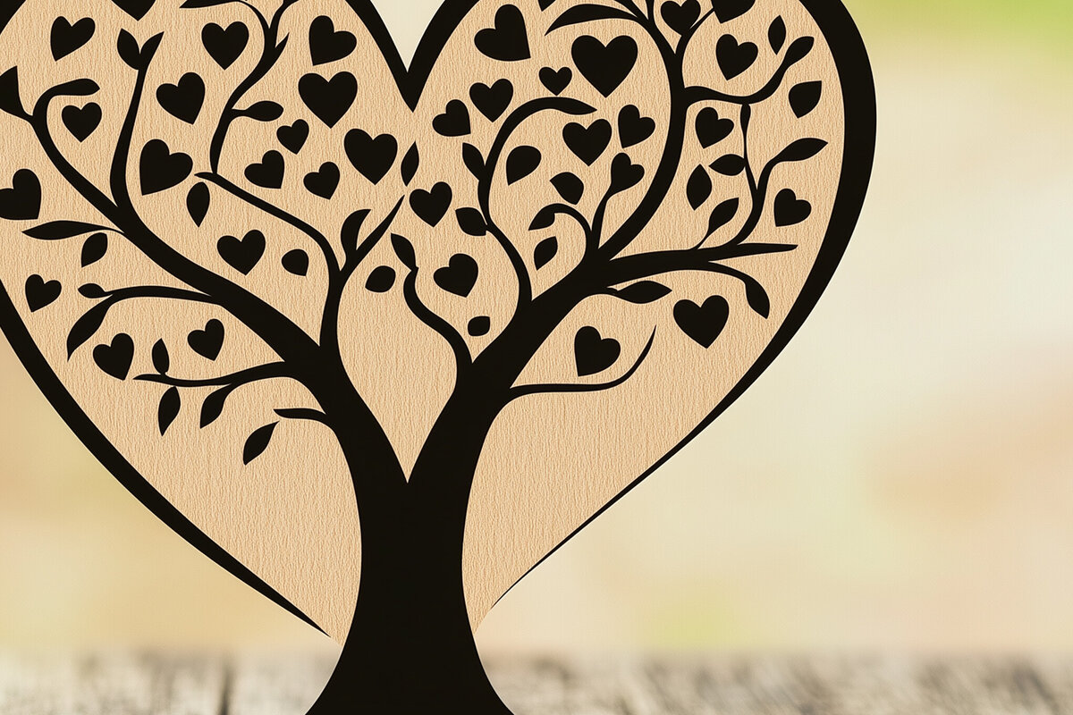 Σετ των 2 Intra απο ξύλο plywood 3mm-4mm πάχος – Paper Cut Love Tree Δίασταση  20x20 cm INTRAFABR-112696891