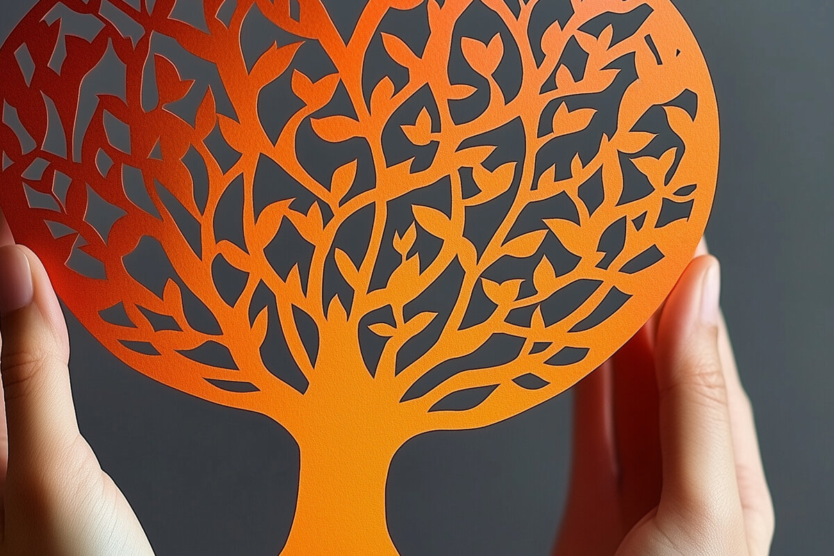 Σετ των 2 Intra απο ξύλο plywood 3mm-4mm πάχος – Paper Cut Love Tree Δίασταση  20x20 cm INTRAFABR-112697350