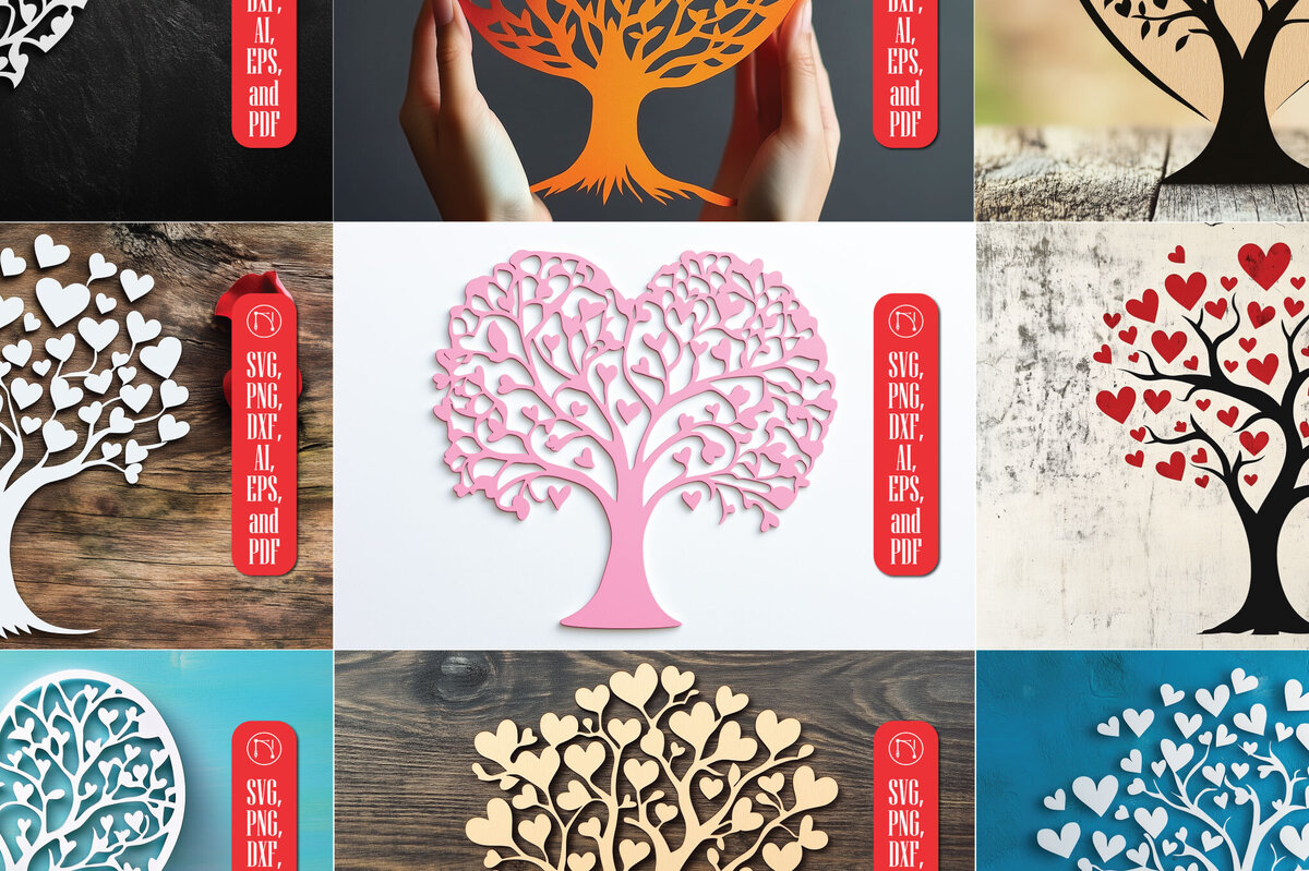 Σετ των 2 Intra απο ξύλο plywood 3mm-4mm πάχος – Paper Cut Love Tree Bundle Δίασταση  20x20 cm INTRAFABR-112697831