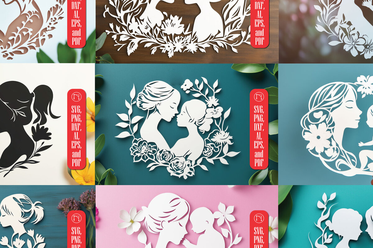 Σετ των 2 Intra απο ξύλο plywood 3mm-4mm πάχος – Πακέτο Paper Cut Mother's Day Δίασταση  20x20 cm INTRAFABR-117425686