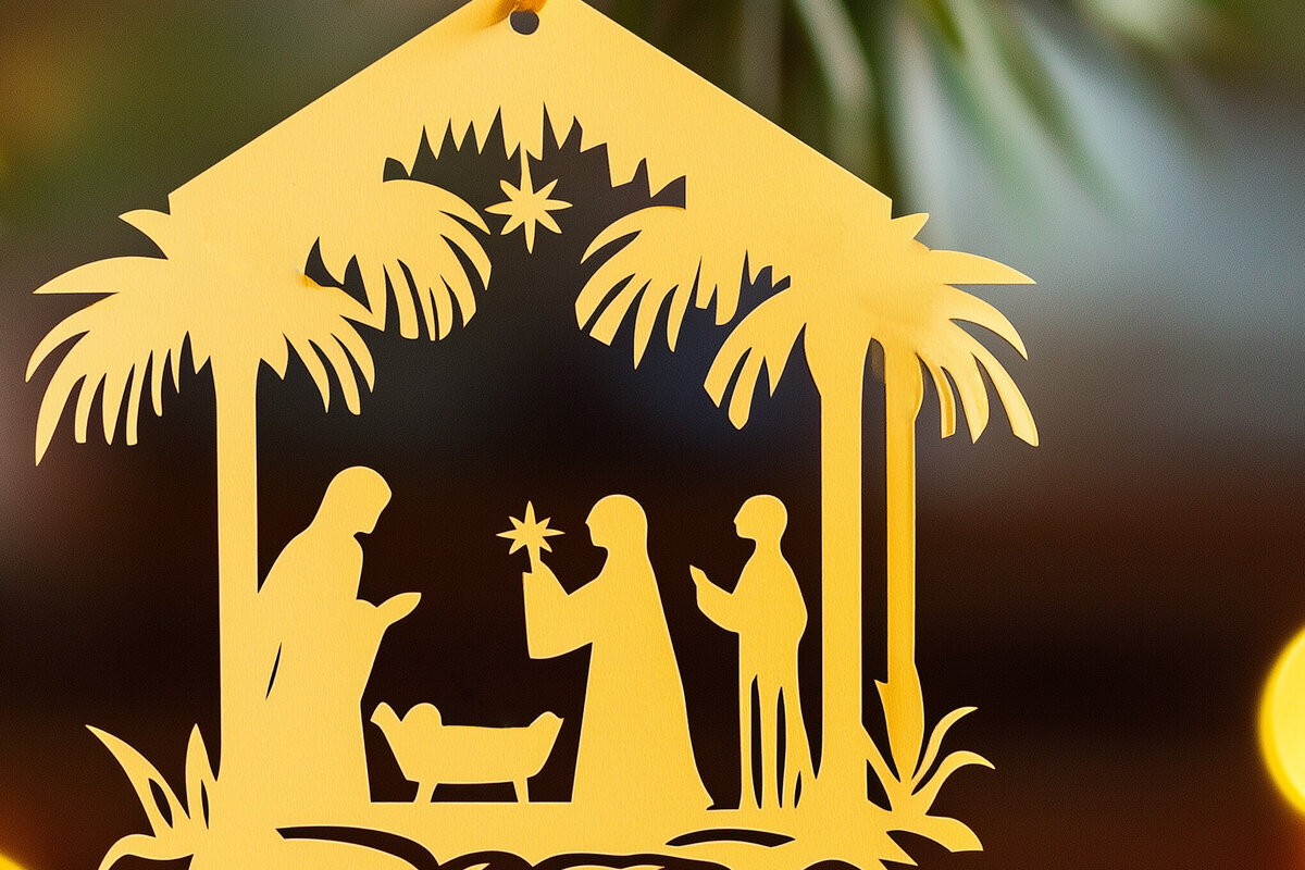 Σετ των 2 Intra απο ξύλο plywood 3mm-4mm πάχος – Χαρτί κομμένα στολίδια Γέννησης Cut Fil Δίασταση  20x20 cm INTRAFABR-107898131