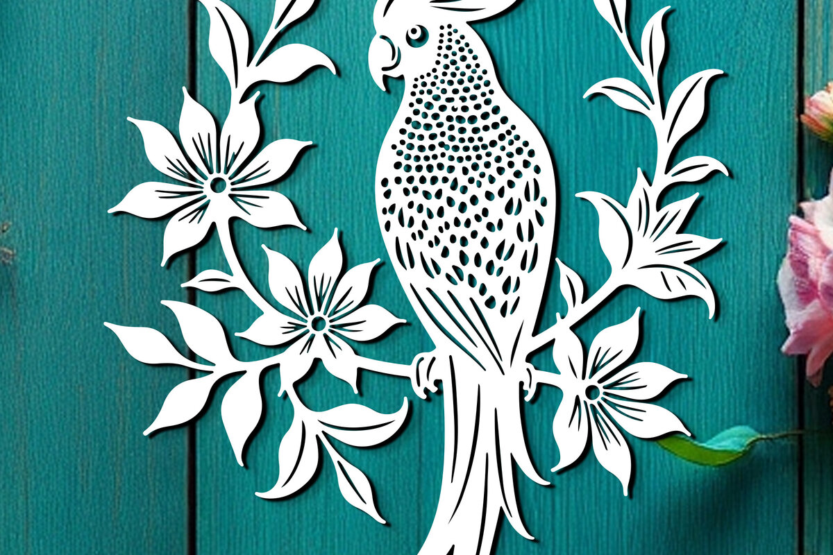 Σετ των 2 Intra απο ξύλο plywood 3mm-4mm πάχος – Paper Cut Parrot Bird Δίασταση  20x20 cm INTRAFABR-120072489