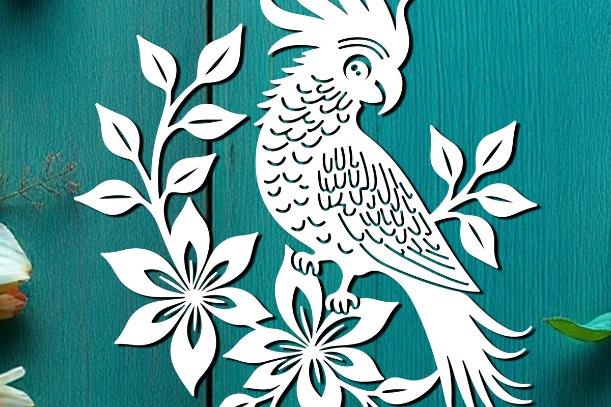 Σετ των 2 Intra απο ξύλο plywood 3mm-4mm πάχος – Paper Cut Parrot Bird Δίασταση  20x20 cm INTRAFABR-120072496