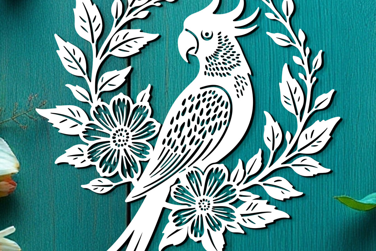 Σετ των 2 Intra απο ξύλο plywood 3mm-4mm πάχος – Paper Cut Parrot Bird Δίασταση  20x20 cm INTRAFABR-120072502